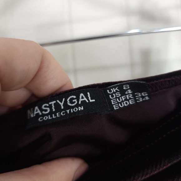 Nasty Gal Womens Pants Top Set Plaid About You Maroon Co Ord Velvet Velour Sz 4 - Picture 11 of 11